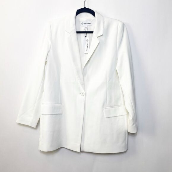 The Drop Womens Blake White Ivory Long Blazer Single Button NWT Size Large - Picture 6 of 14